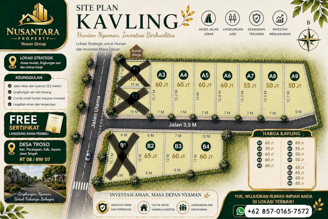 Di jual tanah kavling lokasi strategis di Troso Pecangaan Jepara