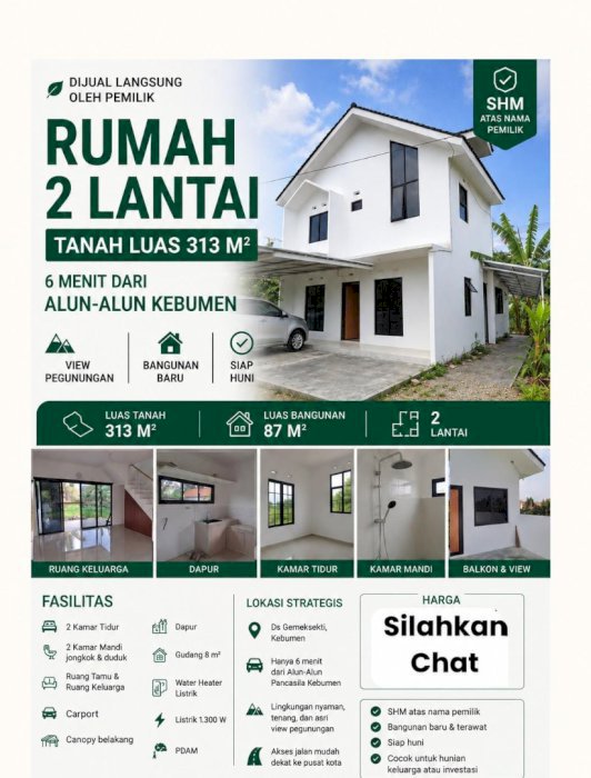 Di jual rumah 2 lantai siap huni di Gemeksekti Kebumen
