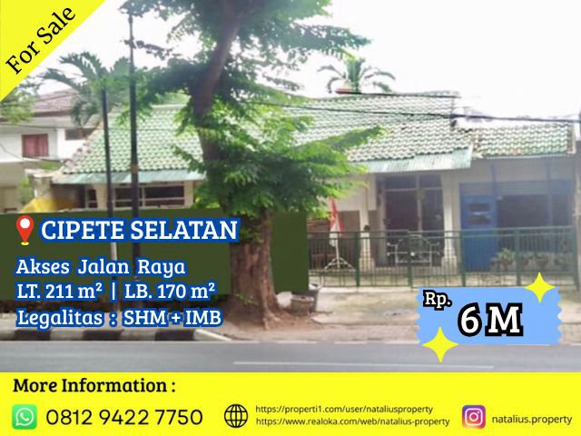 Dijual Rumah Cipete Selatan Jarang Ada Cocok Dibangun Ruko Jalan Raya