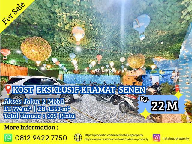 Dijual Kost Eksklusif Kramat Senen 105 Kamar 4 Lantai Jalan 2 Mobil