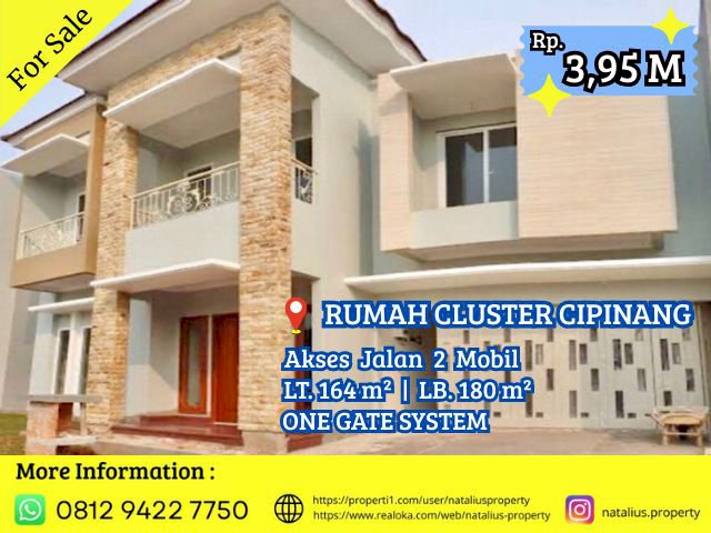 Dijual Rumah Cluster Cipinang Lokasi Strategis Nyaman Akses 2 Mobil