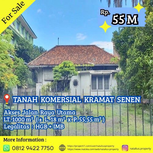 Dijual Tanah Komersial Kramat Senen Lokasi Kawasan Bisnis Jalan Utama