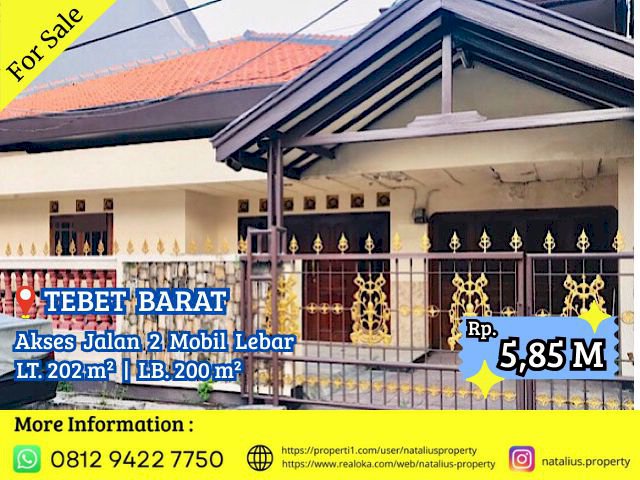 Dijual Rumah Tebet Barat Lokasi Sangat Strategis Jalan 2 Mobil Lebar