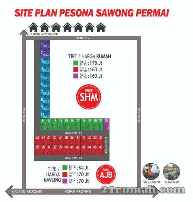 Rumah & Tanah kavling Sawong Permai di pakis Malang