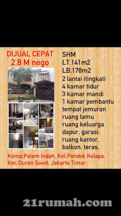 Dijual cepat rumah di Pondok Kelapa