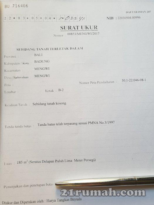 Dijual Tanah 185m2 di dekat terminal mengwi