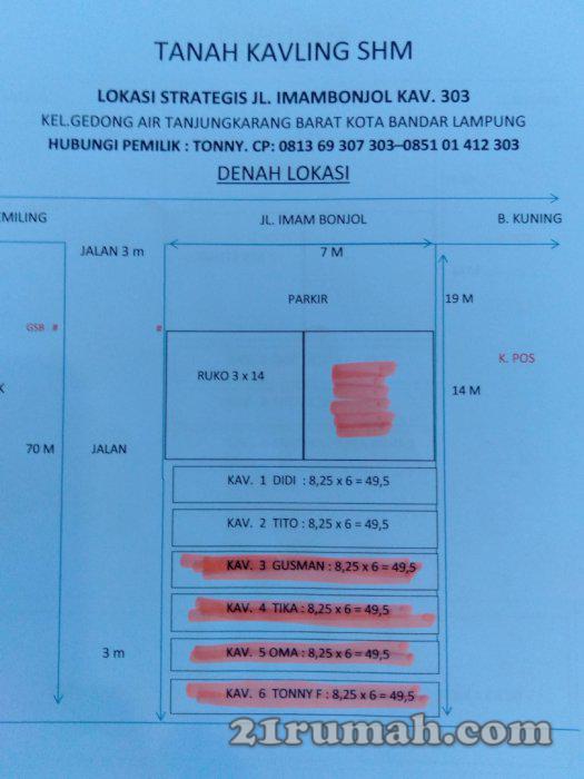 Tanah Kav siap bangun pinggir Jl.Imamnonjol