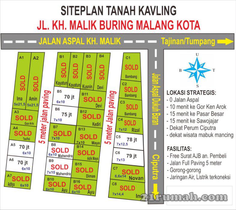 Tanah kavling 0 jalan malang kota