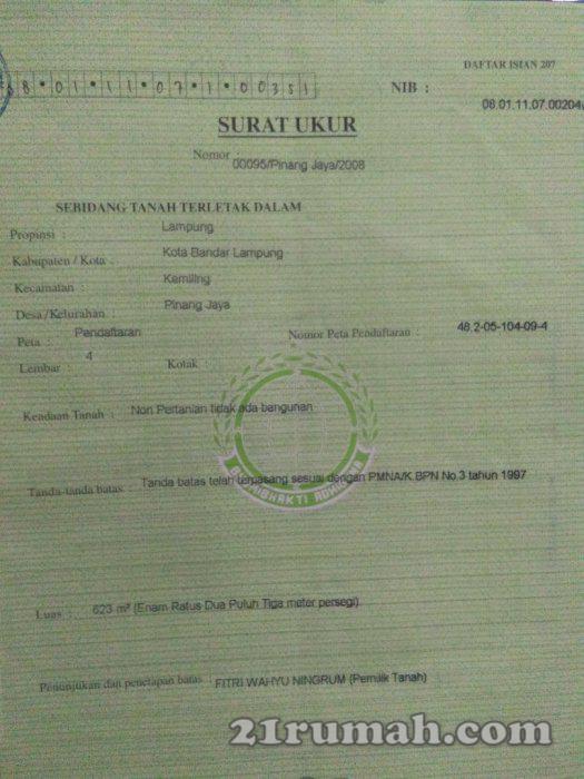 BU, dijual tanah 623 mÂ² dlm kota Bandar Lampung 