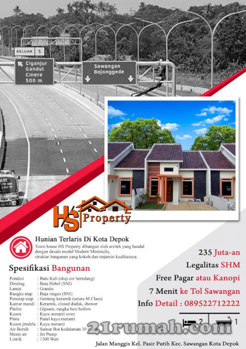 Jual Rumah modern minimalis terlaris didepok akses mobil bebas banjir, 