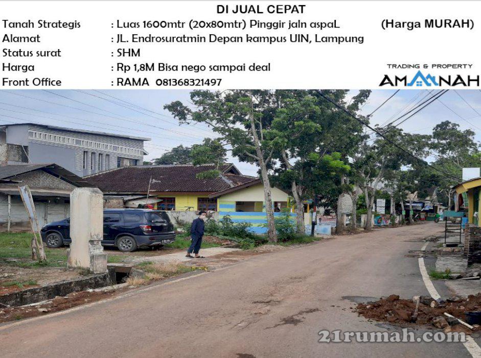 Tanah strategis 1600m dekat kampus UIN sukarame lampung