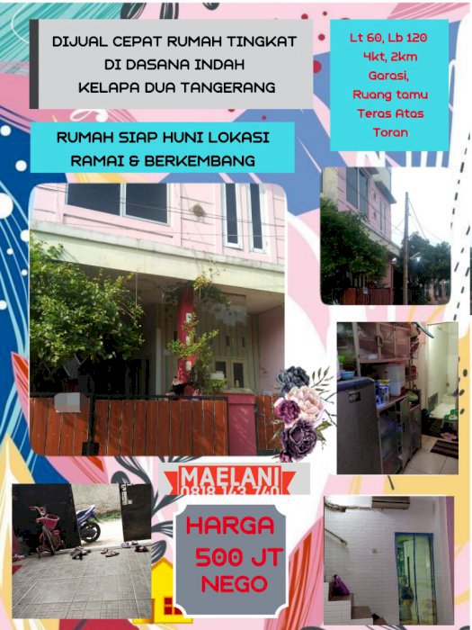 Dijual cepat rumah tingkat di Dasana Indah Kelapa Dua Tangerang