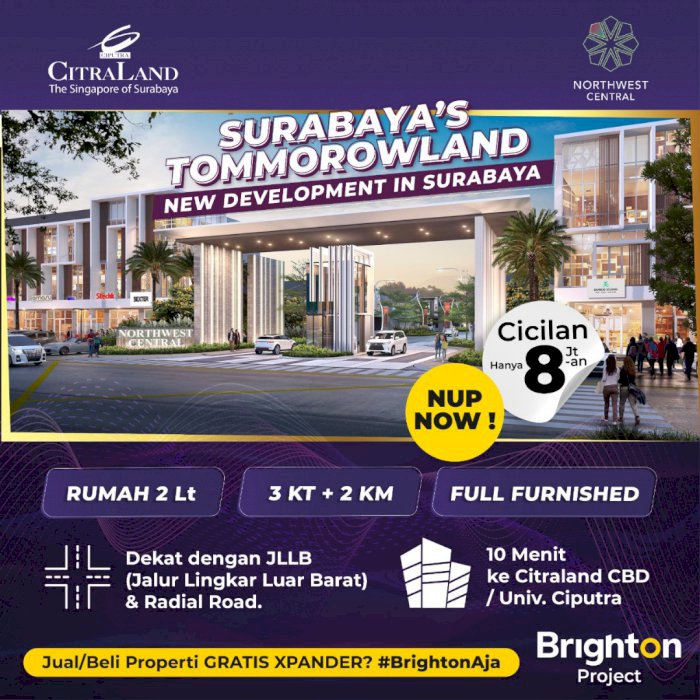 Northwest Citraland 1M-an rumah 2 lantai Full Furnished