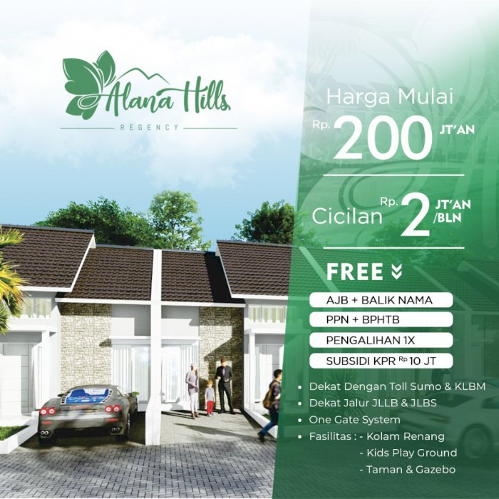 New Alana Driyorejo 250jt-an lokasi dekat JLLB & Tol Sumo / KLBM