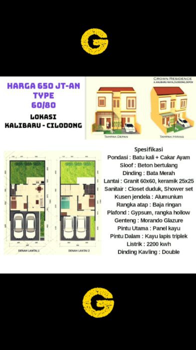 Cluster 2lantai Termurah 600jt an nempel GDC dkt St Depok di Kalibaru 