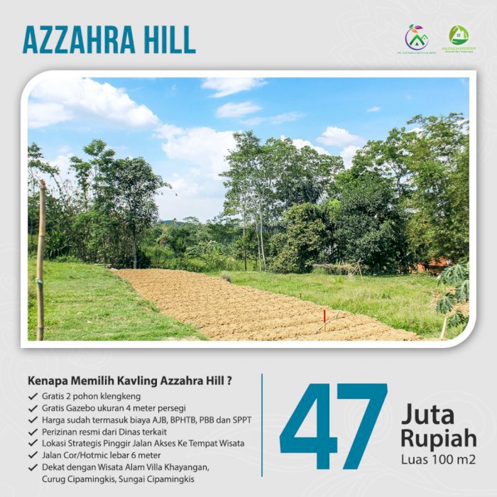 Kavling harga murah bisa bangun rumah permannent Azzahra Hill 47 jt