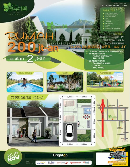 Rumah 250jt Alana Hills Driyorejo strategis FREE Biaya + subsidi KPR