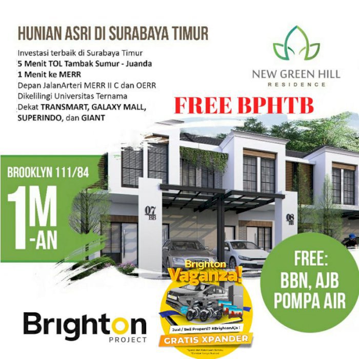New Greenhill selangkah ke MERR ready rumah 1.2M-an, Ruko FREE Biaya