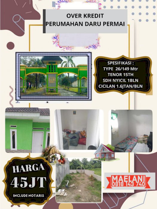 Over kredit murah rumah hook di dekat stasiun Daru Kab Tangerang