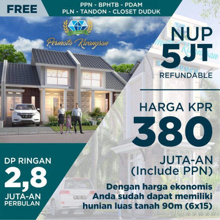 Permata Kwangsan Sidoarjo 380jt-an FREE BPHTB cicilan ringan 2,8jt-an