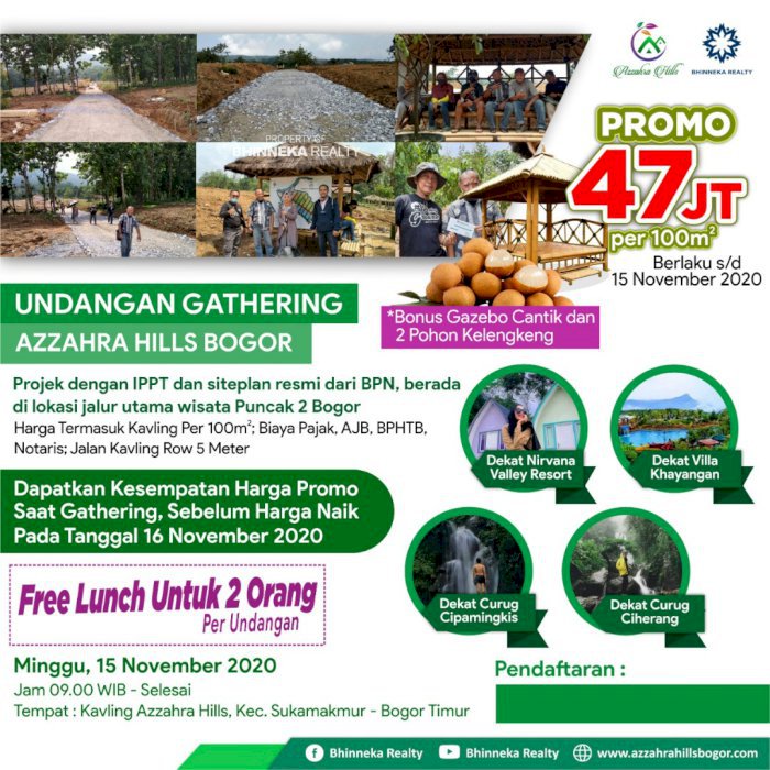 KAVLING MURAH PINGGIR JALAN PUNCAK 2  CUMA 47JUTA