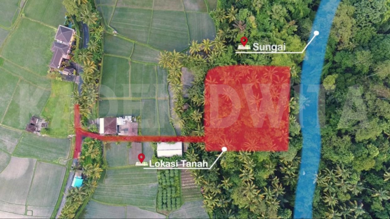 Tanah los sungai view sawah jalan cinta green kubu ubud