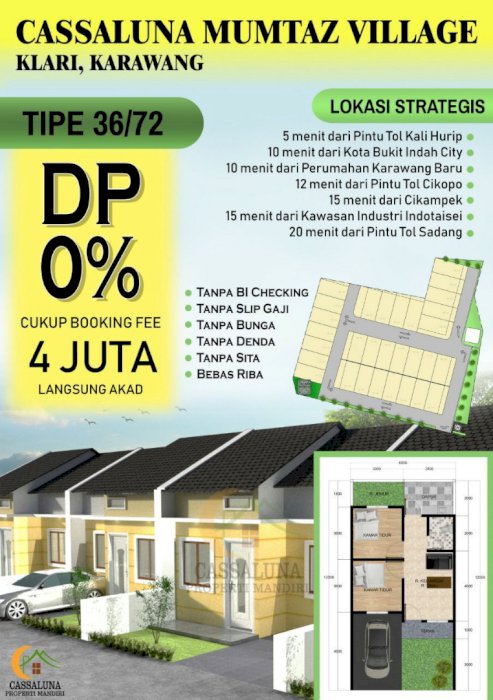 Promo Kredit Rumah Syariah Tanpa DP,Dekat Kawasan Industri BIC