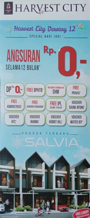 Harvest City Rumah 2 lantai, DP 0%. hub : Juli