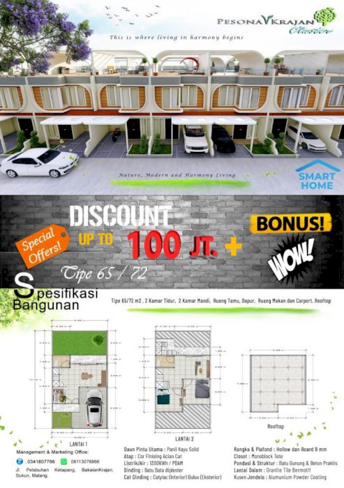 HUNIAN 3 LANTAI HARGA 2 LANTAI, VIEW PEGUNUNGAN.  SMARTHOME DAN FREE INTERNET