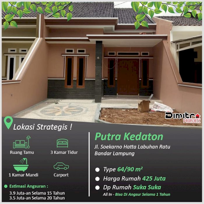 hunian mewah berlokasi di kedaton, bebas banjir