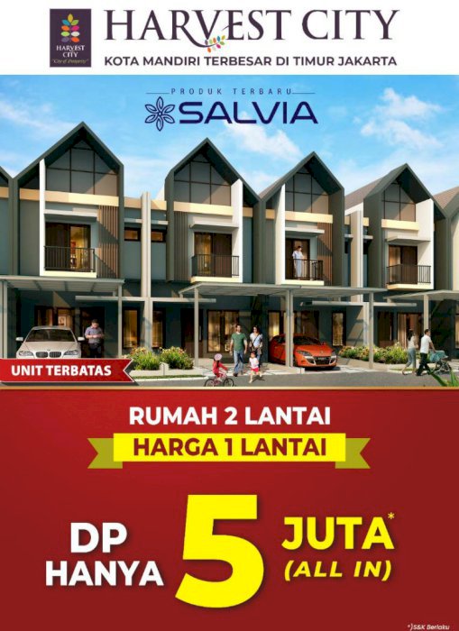 Harvest City Rumah 2 lantai hanya booking 5 jtan, tanpa DP 0%.