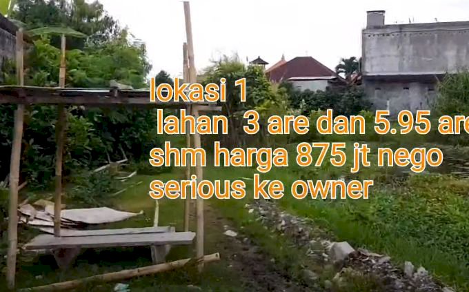 Dijual tanah595m2 dan 3are 2,95a Seminyak 100m dari jl sunset road h875jt/a nego