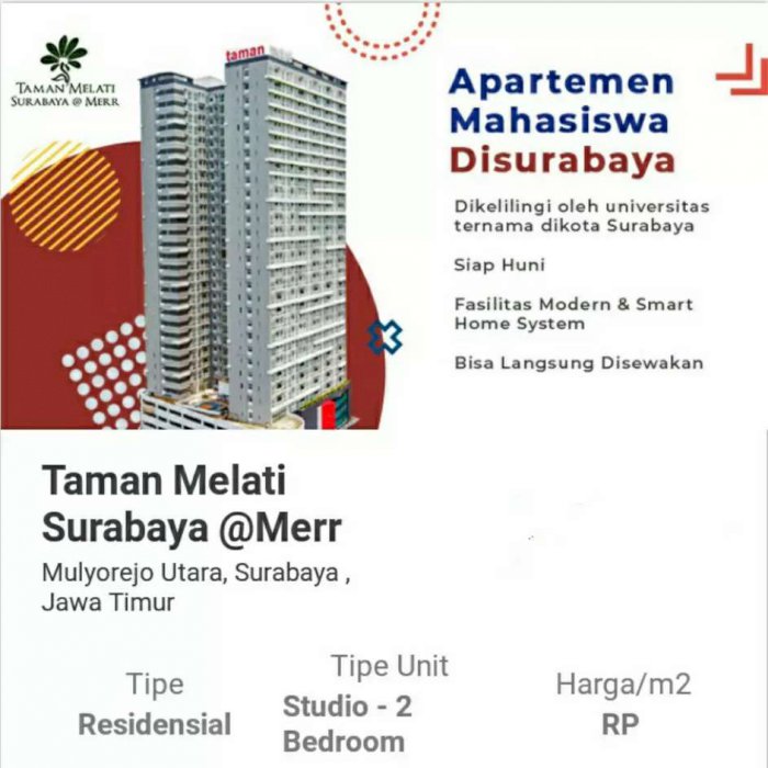 Apartmen Taman Melati @Merr Surabaya Tipe Studio