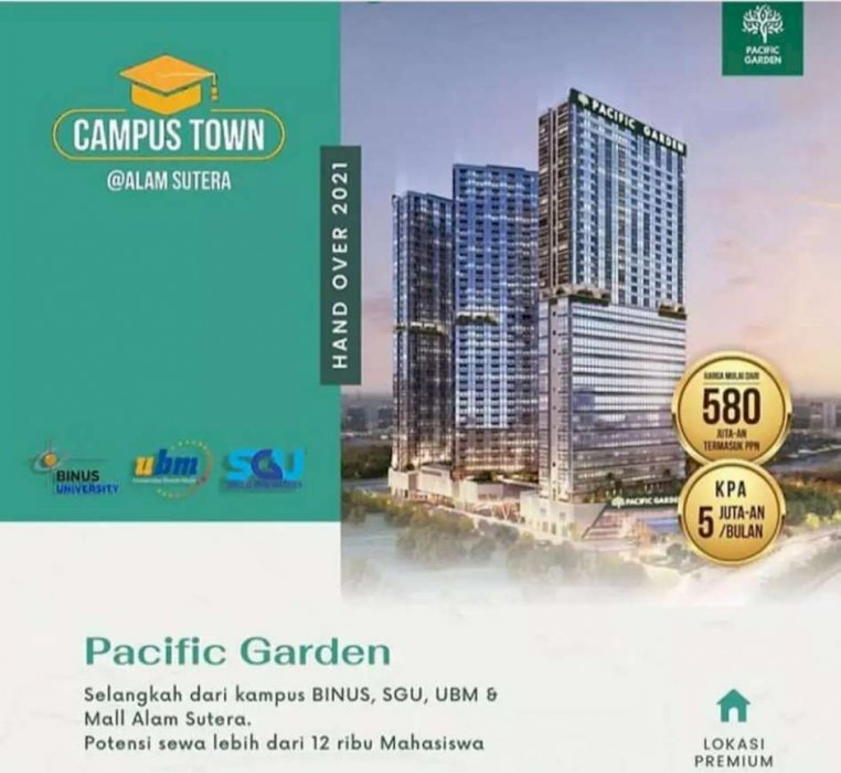 Apartemen Pacific Garden Investasi disamping Kampus 60x Dp 0%