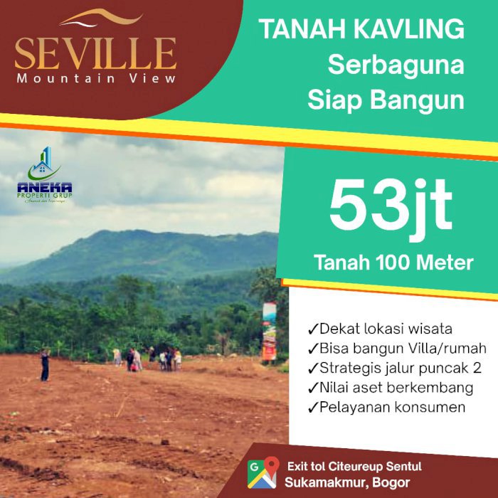 TANAH KAVLING SEVILLE VIEW PEGUNUNGAN DIJUAL CEPAT DEKAT  WISATA BOGOR