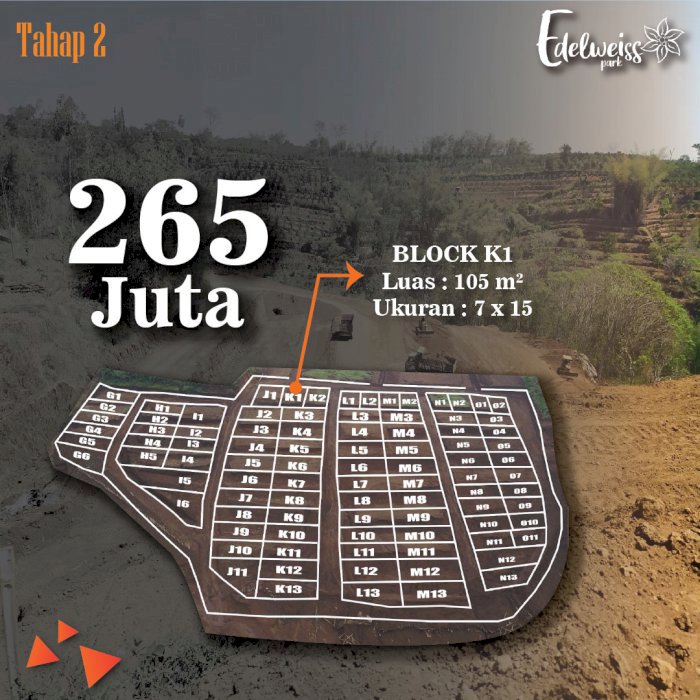 TANAH KAVLING DEKAT KAMPUS DI MALANG EDELWEISS PARK TAHAP 2 DAU