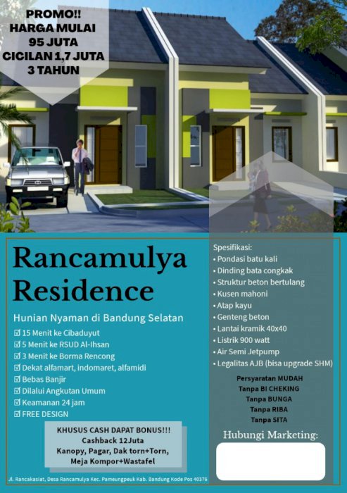 Rumah Syariah TEBAIK TERMURAH di Rancamulya Residence Bandung Selatan