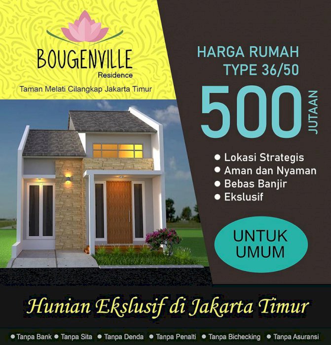 Rumah baru cluster mewah, Fasilitas lengkap 550 Jutaan, Cipayung, Jakarta Timur