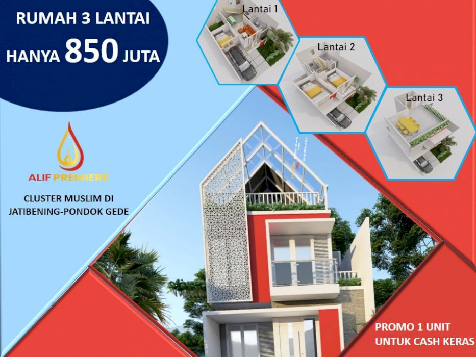 RUMAH MURAH SYARIAH 3 LANTAI HANYA 850 JUTA DI PONDOK GEDE KOTA BEKASI