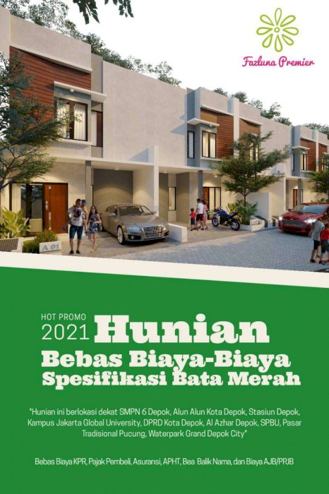 Rumah dua lantai tanpa dp dan free biaya biaya spek bata merah kokoh