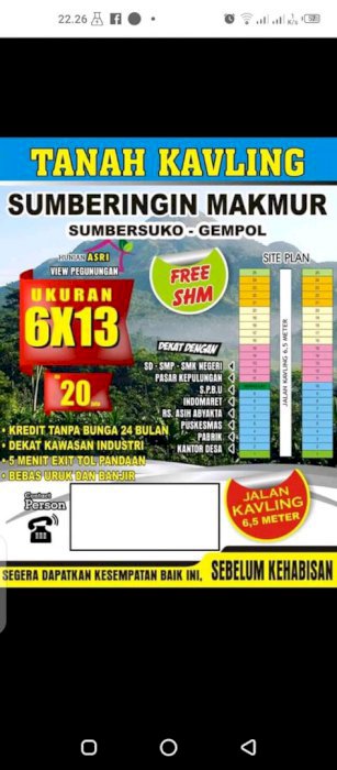 Kavling 3 menit PT Gugang Garam pandaan