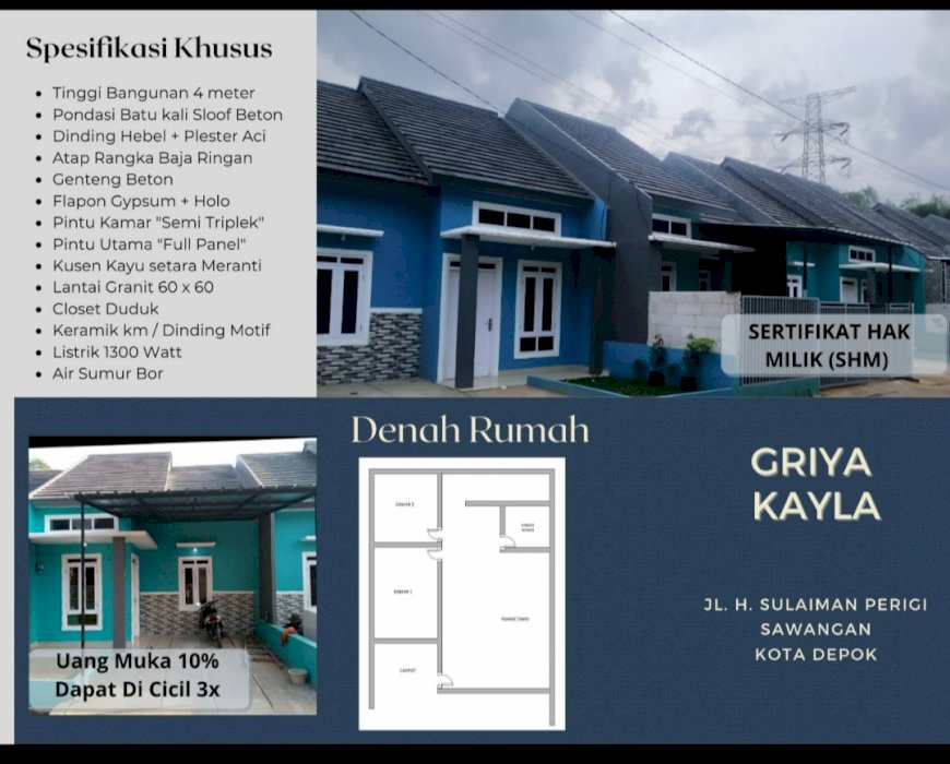 RUMAH CLUSTER GRIYA KAYLA CASH/KPR CASH DISKON 40JT