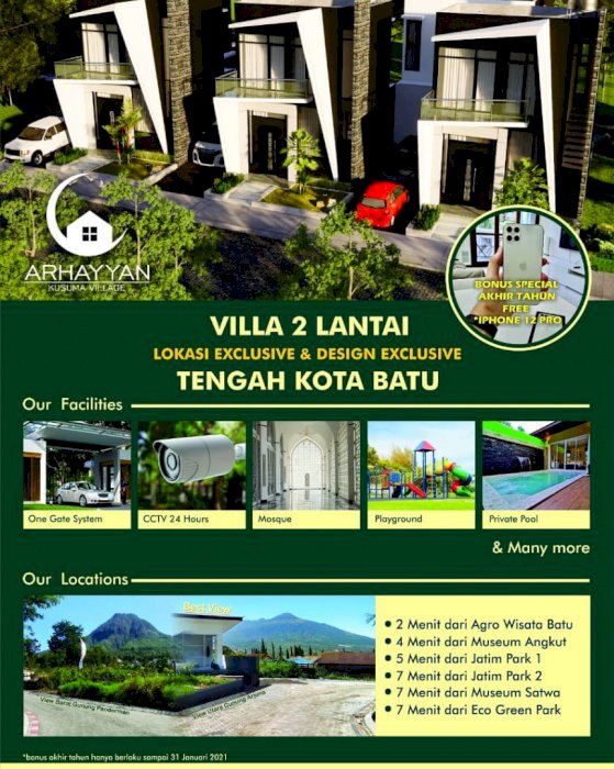 Promo Villa 2 lantai "Arhayyan Kusuma Village" bonus IPhone 12 pro