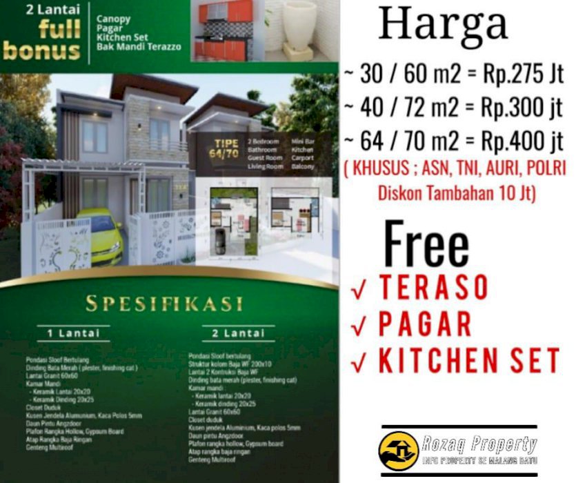 RUMAH MURAH DEKAT EXIT TOL SAWOJAJAR. GRATIS KITCHEN SET