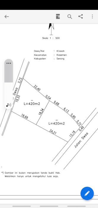 Tanah Rp 1 juta/mÃ· menghadap  dua jalan raya