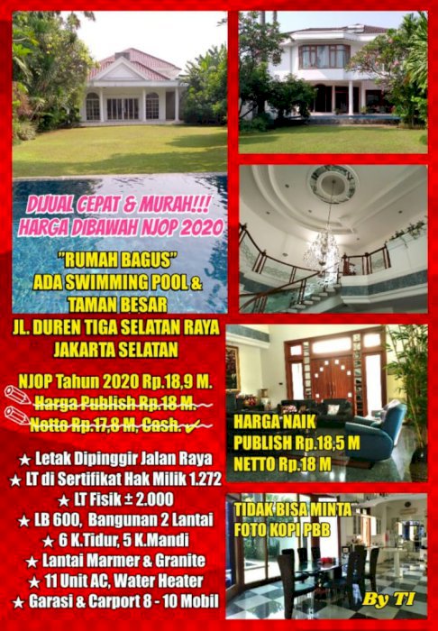 Dijual Rumah di Jln Duren Tiga Selatan Pasar Minggu Jakarta