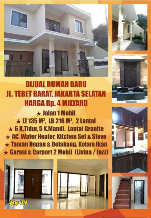 Dijual  Murah Rumah Baru di Jln Tebet Barat Jakarta Selatan