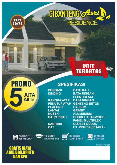 Dijual Rumah Cluster Cibanteng Asri Residence Ciampea Bogor