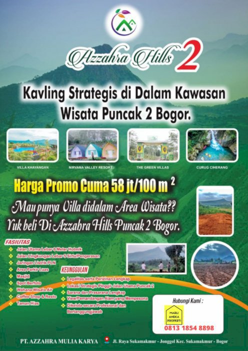 Jual tanah kavling di pinggir jalur puncak 2 dekat daerah wisata