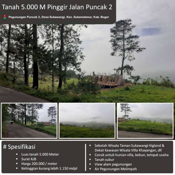 TANAH MURAH 5000M DEKAT VILLA KHAYANGAN PINGGIR JALAN RAYA DI BOGOR